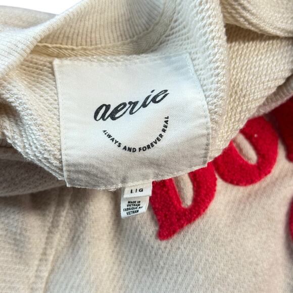 Aerie Oversized Don’t Be Crabby Sweatshirt Women SZ L White Red Casual Comfort - Picture 3 of 9